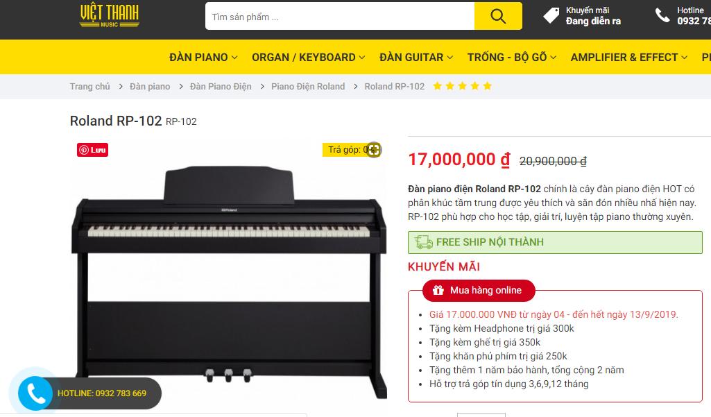 Giá đàn piano điện Roland RP-102 Việt Thanh Center